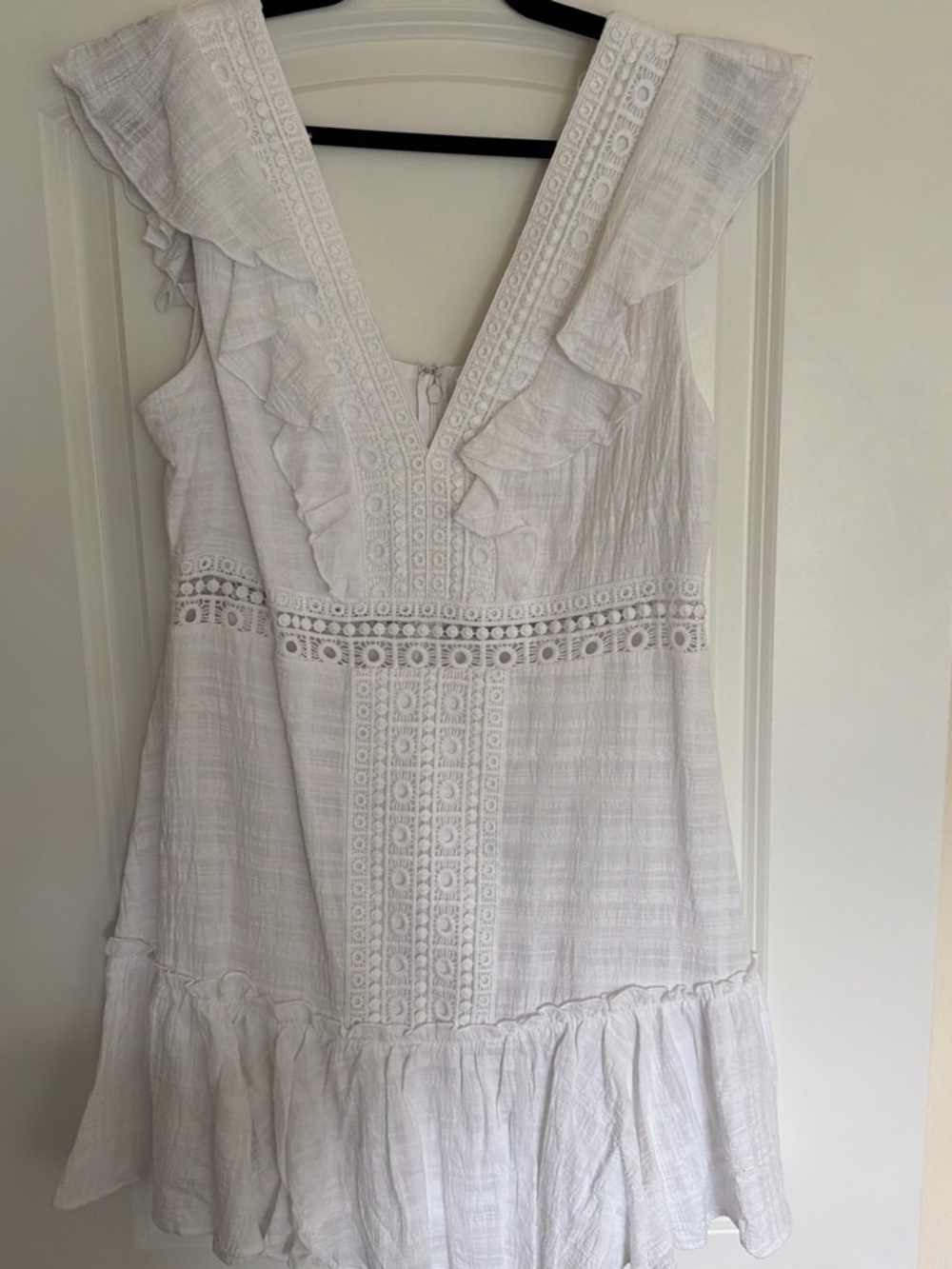 Francesca's Collections White Ruffle Lace Trim Mini Dress